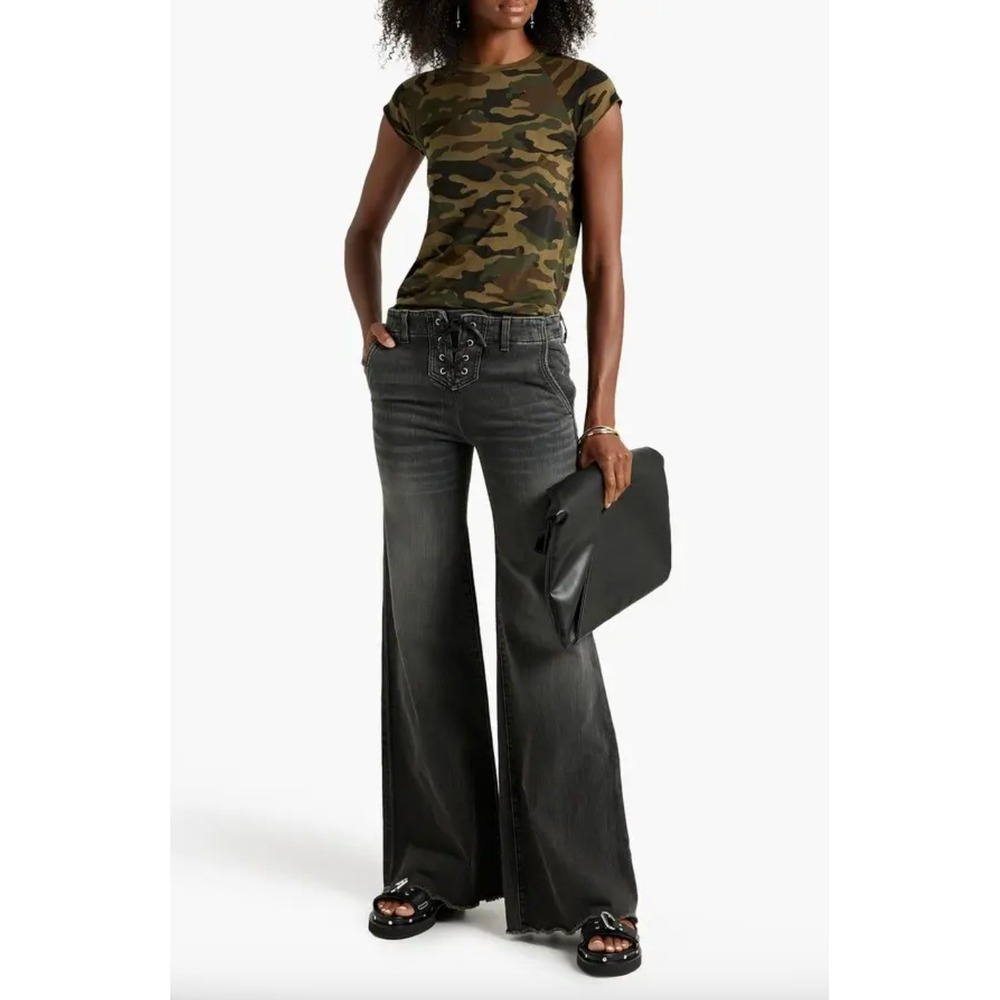 Nili Lotan Wade Lace Up Flare Wide Leg Jeans Light Black Denim Size 26